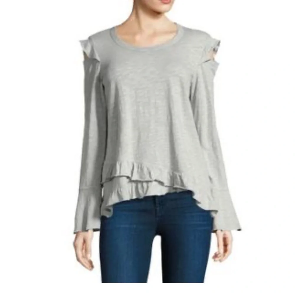 Wilt Grey Cold Shoulder Asymmetrical Longsleeve Top NWT Women’s Size S Anthro‎